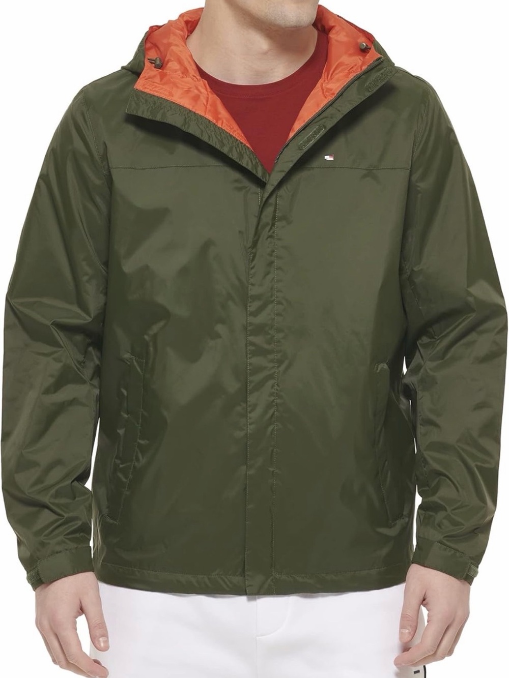 Tommy Hilfiger Olive Hooded Windbreaker with Orange Lining